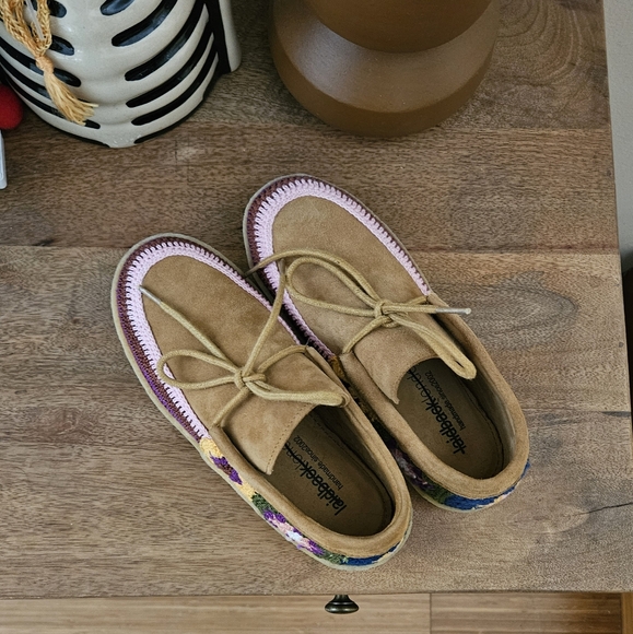 Laidback London Free People Komo Crochet Moccasin Saffron Suede - Picture 2 of 4